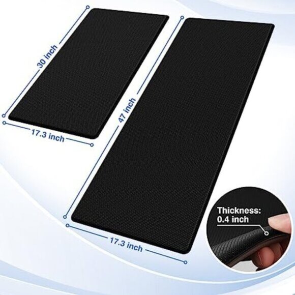 2 PCS Non Slip Kitchen Rugs Cushioned Anti Fatigue Kitchen Mats - Black - Picture 5 of 11